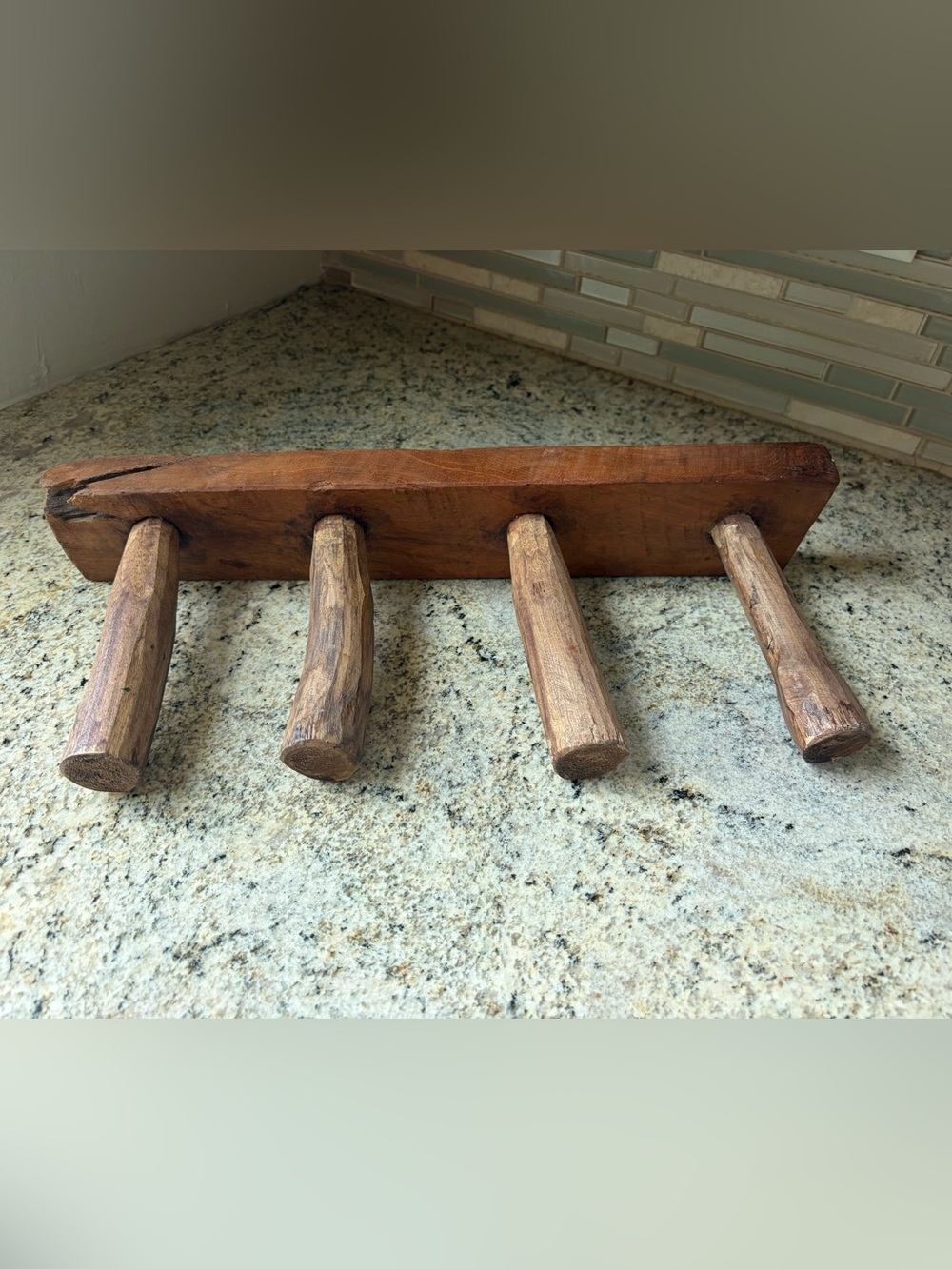 Vintage hand made 4 peg board oak coat hanger